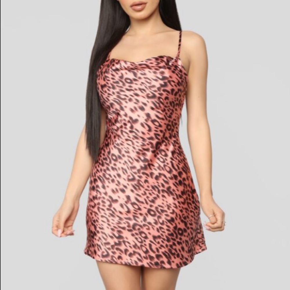 NWT Satin mini pink leopard dress